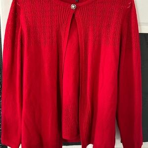 Classic Red Ribbed Cardigan Sweater